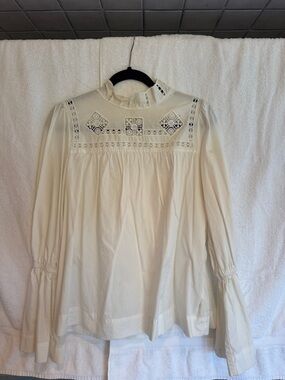 Free People Cream Lace Yoke High-Neck Blouse